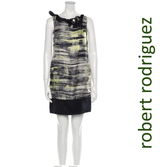 Robert Rodriguez Silk Jewel Embellished Color Block Shift Dress - Picture 2 of 5